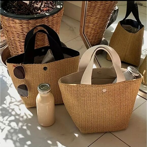 Small Straw Hand Bags, Lunch Bag Eco Shopping Bag, Casual Mini Shoulder Bag - Picture 1 of 14